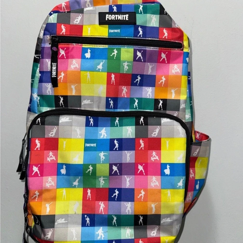Fortnite Amplify Multicolor Checkered Backpack School Book Bag Epic Games